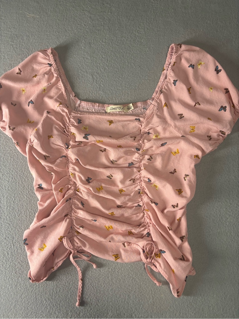 liberty Light Pink Ruched Butterfly Print Crop Top